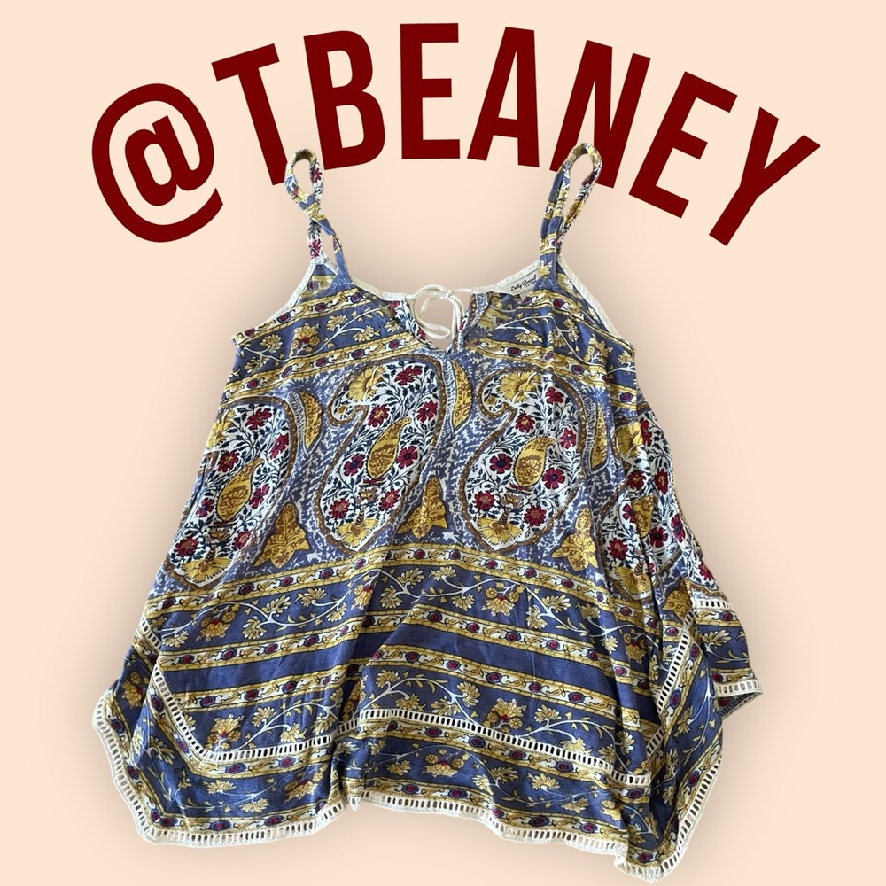 Lucky Brand Blue and Gold Paisley Camisole